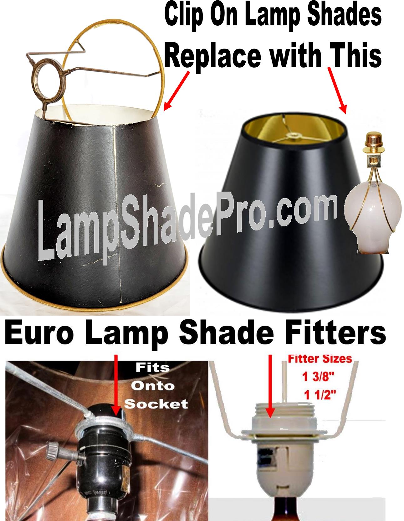 Replace Euro fitter lamp shade with clip on lamp shade