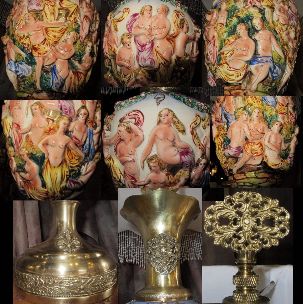 Antique Capodimonte Lamp With Nude Maidens