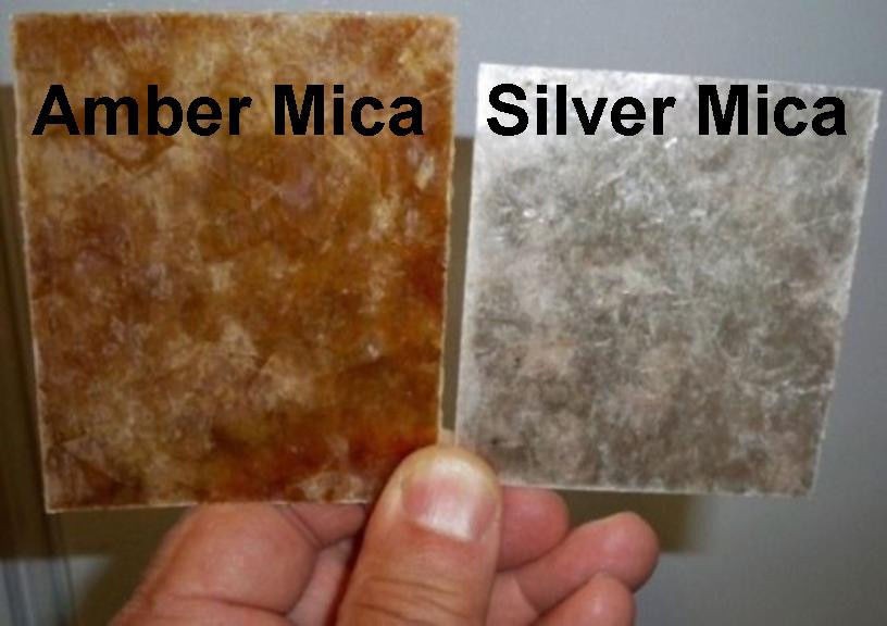 Mica samples, amber and silver