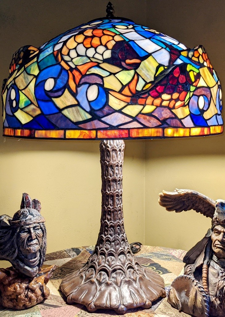 Fish Swimming in Waves Tiffany Lamp 26"H - Sale !