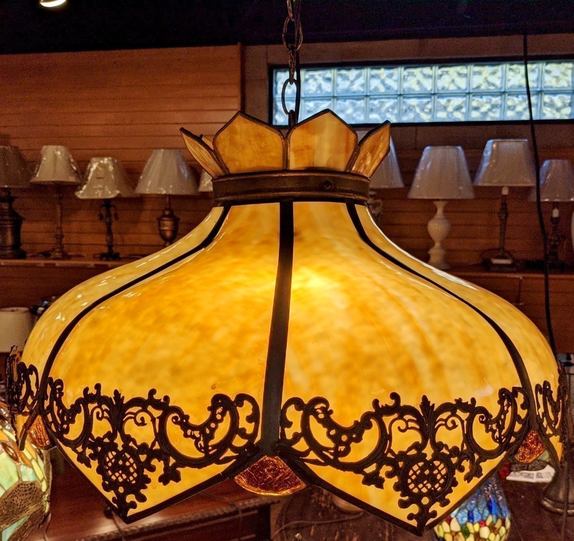 Antique Hanging Slag Lamp 22"W - Sale !
