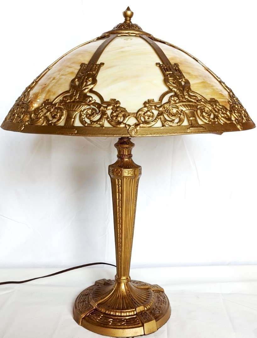 Antique Rainaud Slag Lamp 24"H