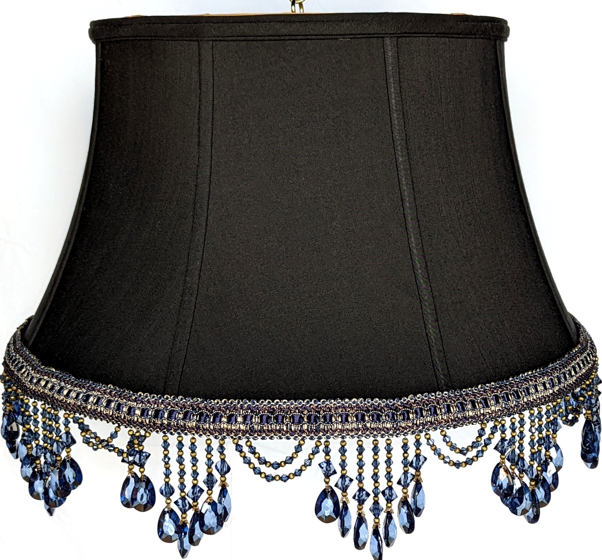 Black Silk 6 Way Floor Lamp Shade with Beaded Fringes 17-19"W