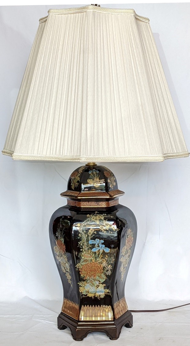 Black Porcelain Lamp Highly Decorated 34"H - Sale !