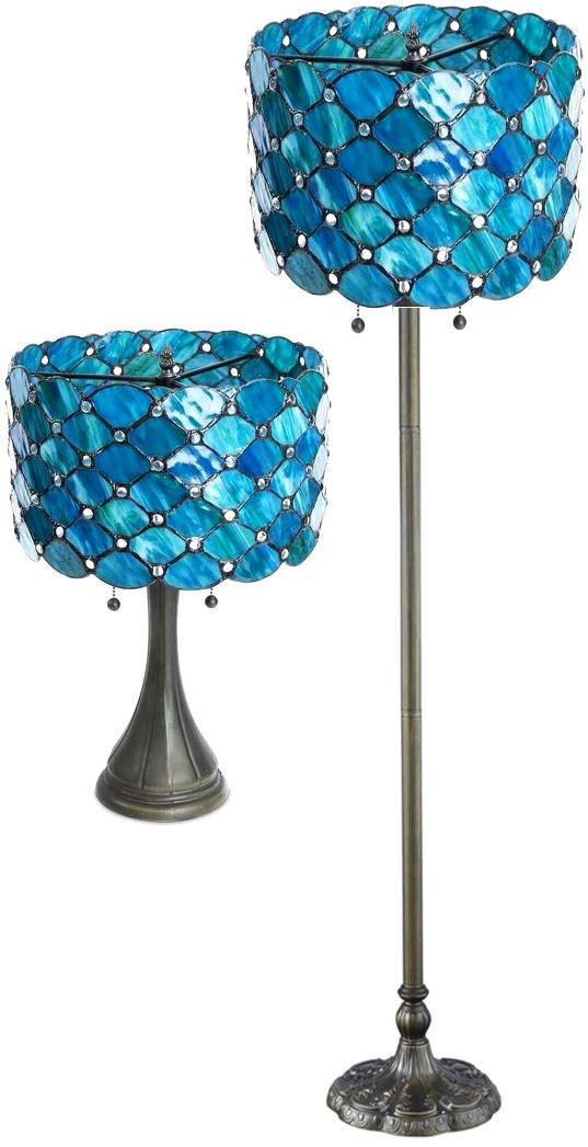 Modern Tiffany Table or Floor Lamp w/Blue Glass - SOLD