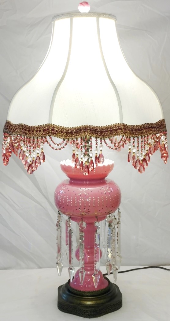 Pink Glass Hollywood Regency Lamp 27"H - Sale !