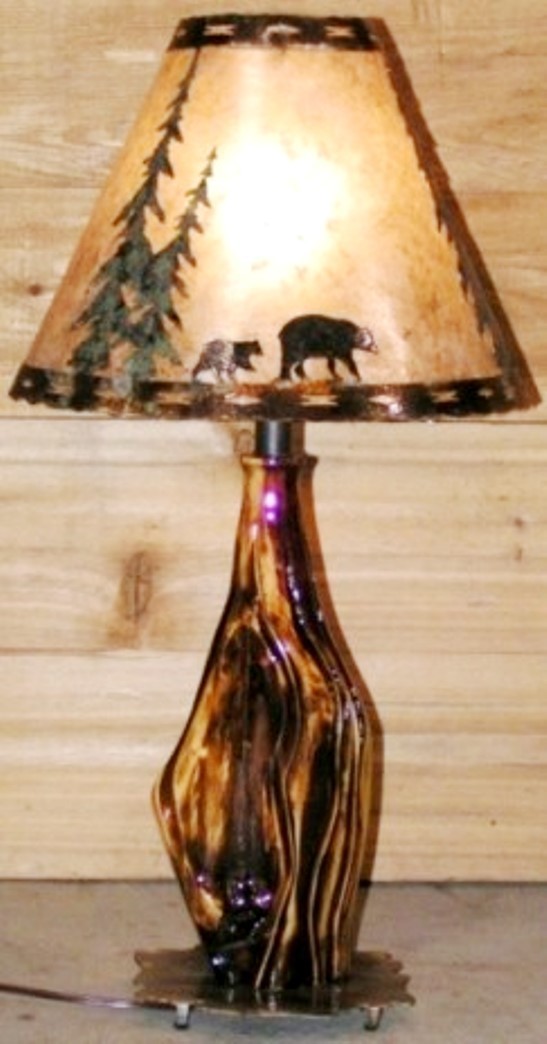 Black Bears & Pine Trees Wood & Mica Lamp 27"H