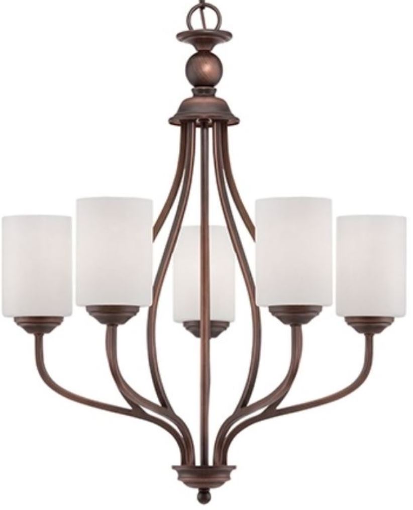 Lansing Rubbed Bronze Chandelier White Drum Glass 23"Wx28"H