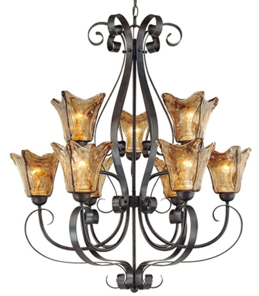 Chatsworth Burnished Gold Umber Glass Chandelier 30"Wx35"H