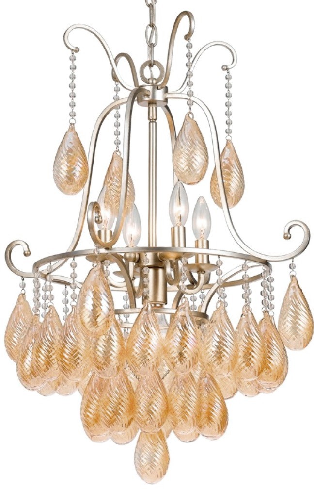Silvery Gold Iron & Glass Pendant Light 20"Wx34"H - Sale !