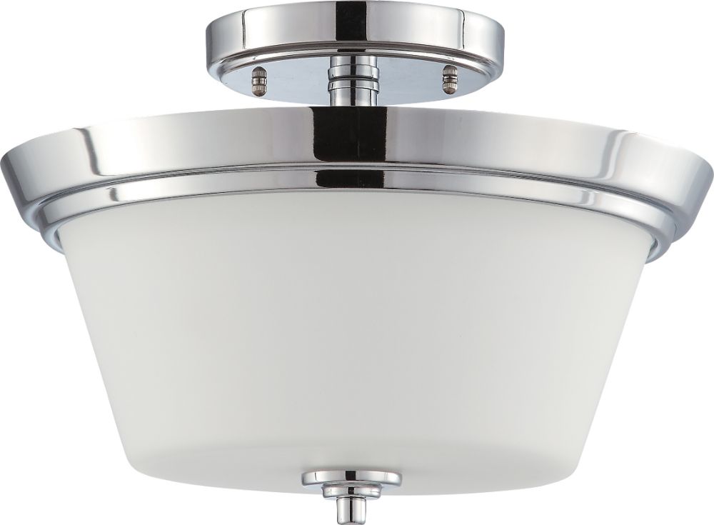 Bento Chrome Semi Flush Ceiling Light Glass Shade 13"Wx9"H