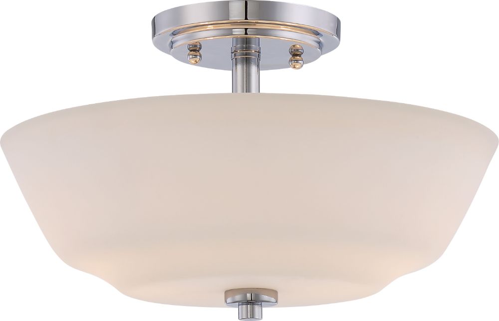 Willow White Glass Polished Nickel Semi Flush Ceiling Light 13"Wx8"H
