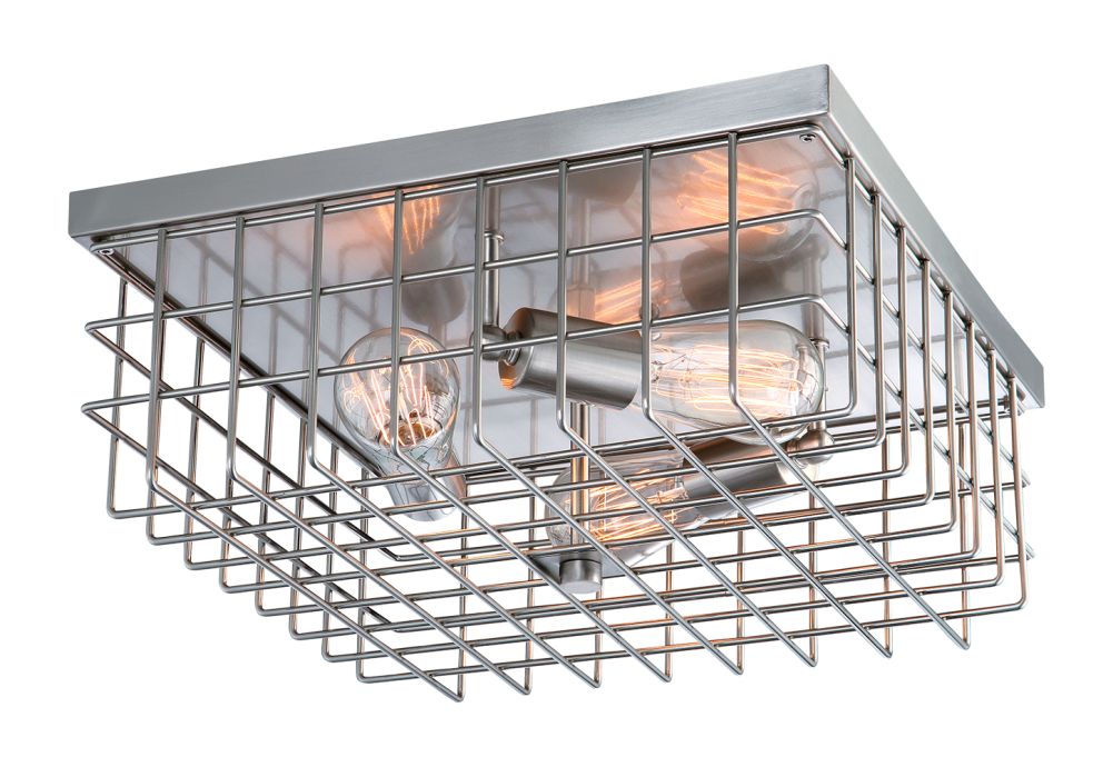 Neo Industrial Nickel Square Flush Ceiling Light 16"Wx6"H