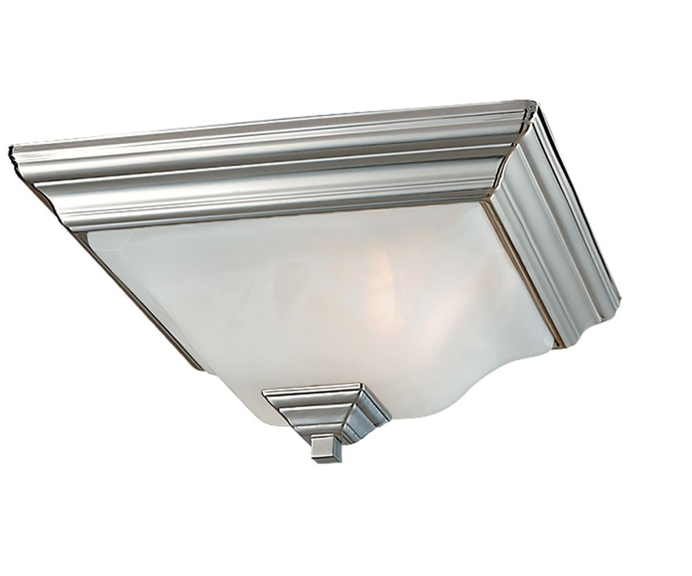 Satin Nickel Flush Ceiling Light Alabaster Glass 13"Wx6"H