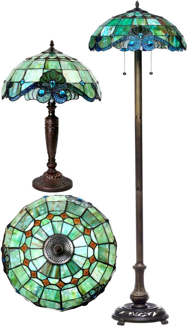 Green & Blue Tiffany Table or Floor Lamp Set- Sale !