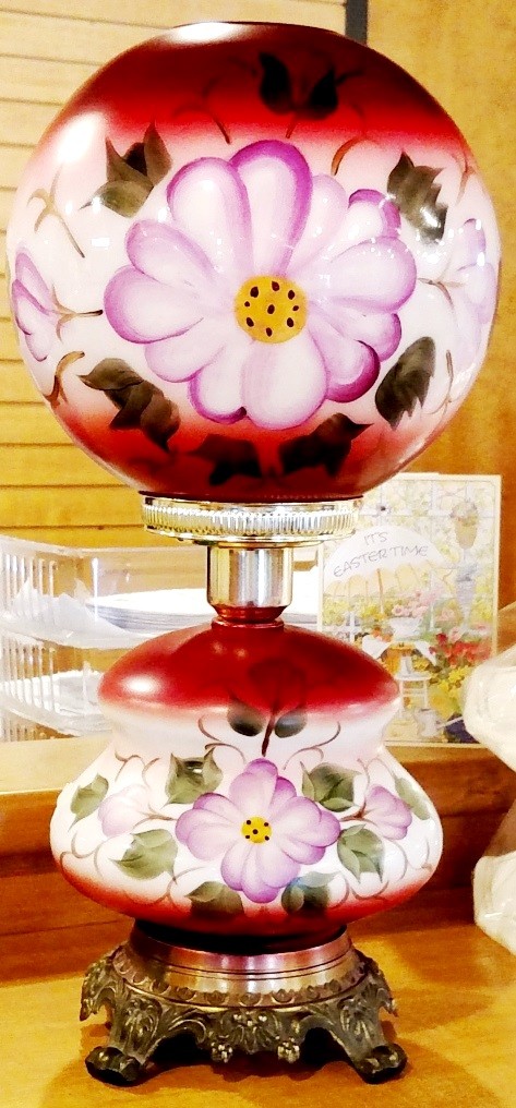 New Hand Painted Burgundy Ball Glass Shade Matches Old Base