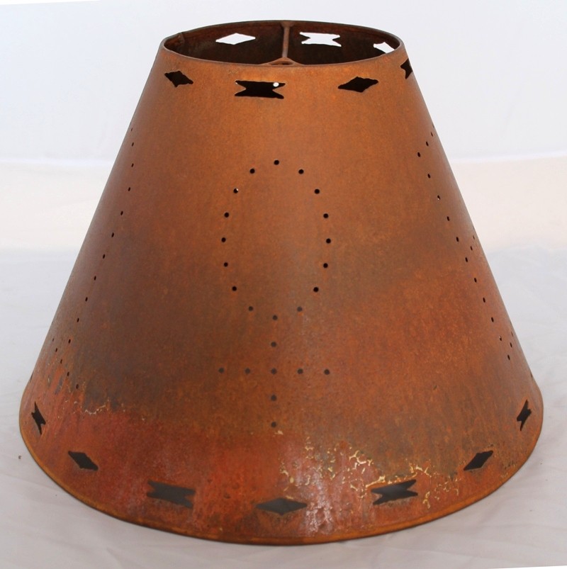 Southwestern Rust Patina Pierced Metal Lamp Shade 12 -20"W