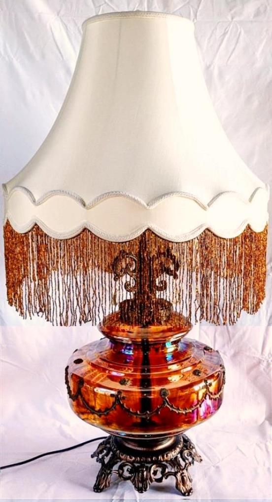 Carnival Glass Hollywood Regency Lamp, Carnival Glass Light Shades