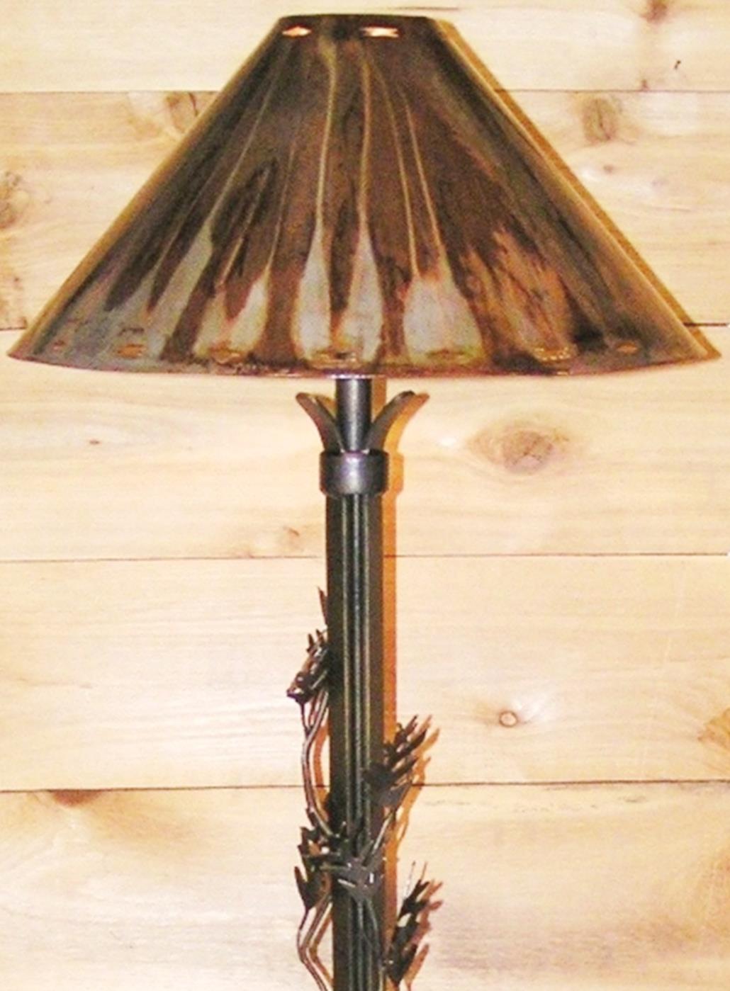 Iron Floor Lamp w/Tree Leaves Rust Metal Shade 60"H