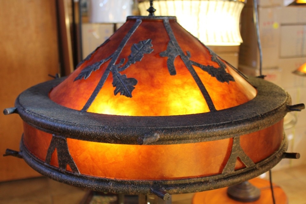 Large Bronze Oakleaf Mica Floor Lamp 60"H - Sale !