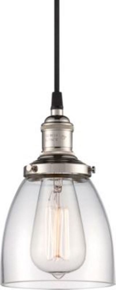 Vintage Polished Nickel & Dome Glass Pendant Light 5"Wx9"H