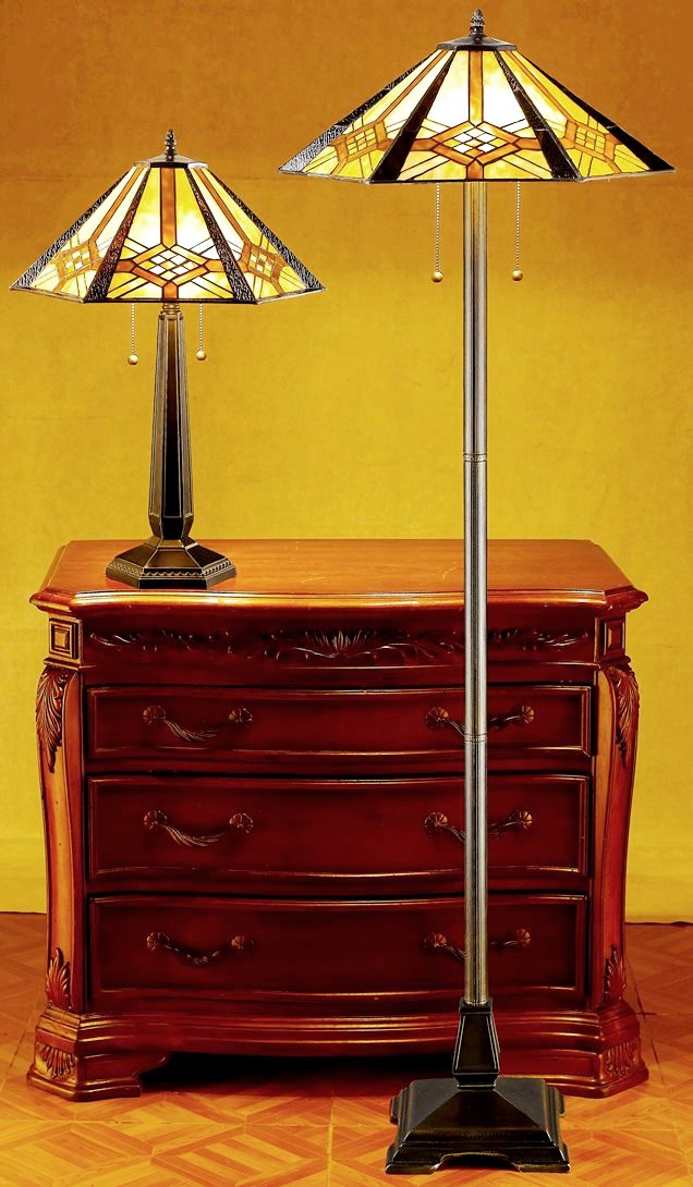 Mission Tiffany Table & Floor Lamp Set - Sale !