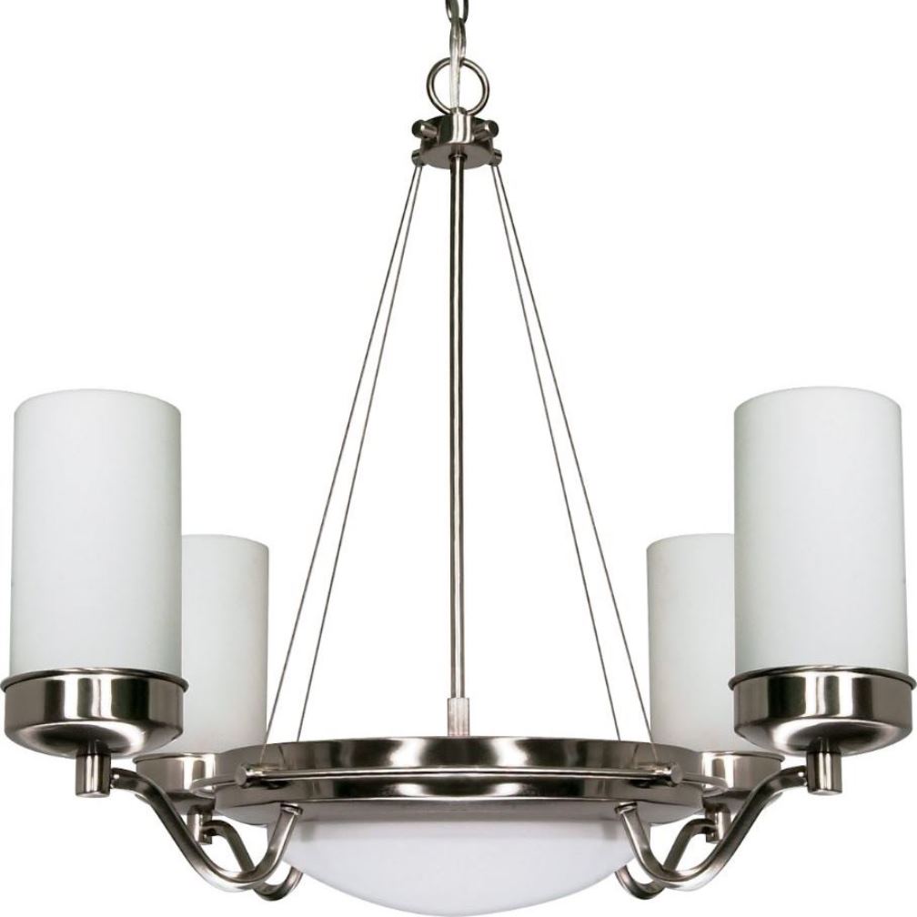 Polaris Brushed Nickel Chandelier Opal Glass Drum Shades 28"Wx30"H
