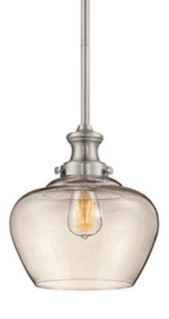 Neo Industrial Nickel Pendant Light Clear Glass 11"Wx49"H
