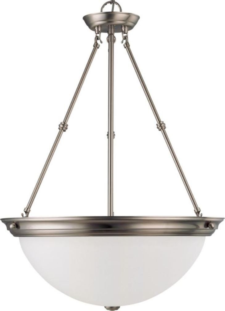 Nickel & Frost Glass Bowl Pendant Light 20"Wx28"H