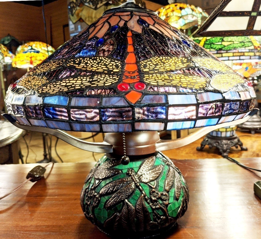 Mosaic Tiffany Lamp Red Dragonflies 22"H - Sale !