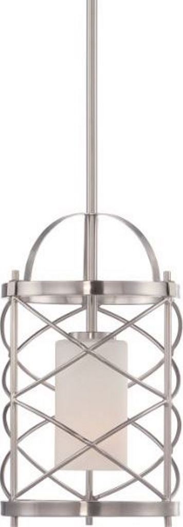 Ginger Brushed Nickel Cage Glass Drum Pendant Light 8"Wx52"H
