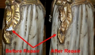 Marbro Girl Statue Robe Sash Before and After Repair