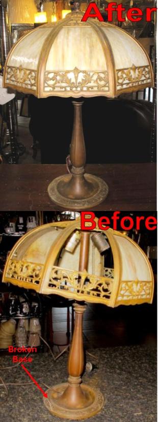 Bent, Broken & Tarnished Slag Lamp & Shade Repair