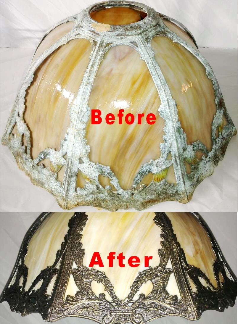 Slag Lamp Shade Before & After Refinishing