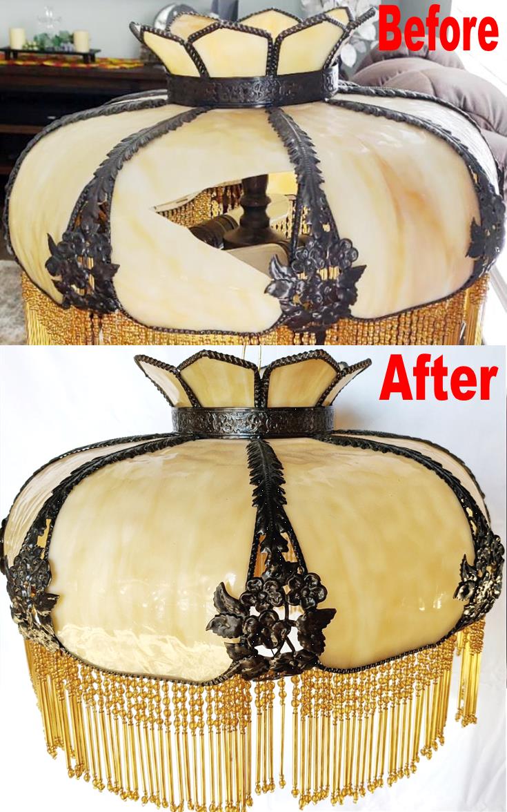 Repair Slag Lamp Shade with Beaded Fringe