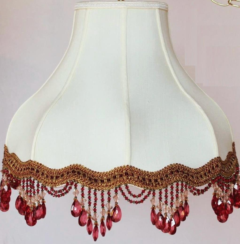 Umbrella Bell Victorian Silk Lamp Shade Beaded Fringe 16-20"W