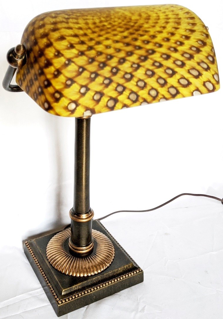 Vintage Bankers Lamp w/Unique Glass Shade 18"H - SOLD
