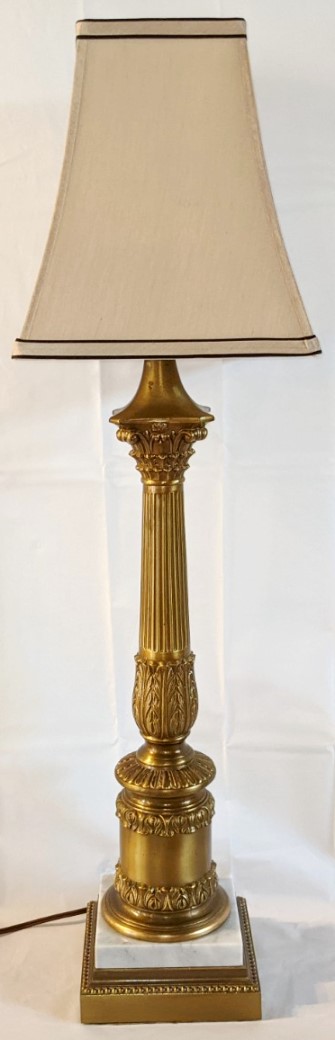 Vintage Burnished Brass & Marble Lamp 31"H SOLD