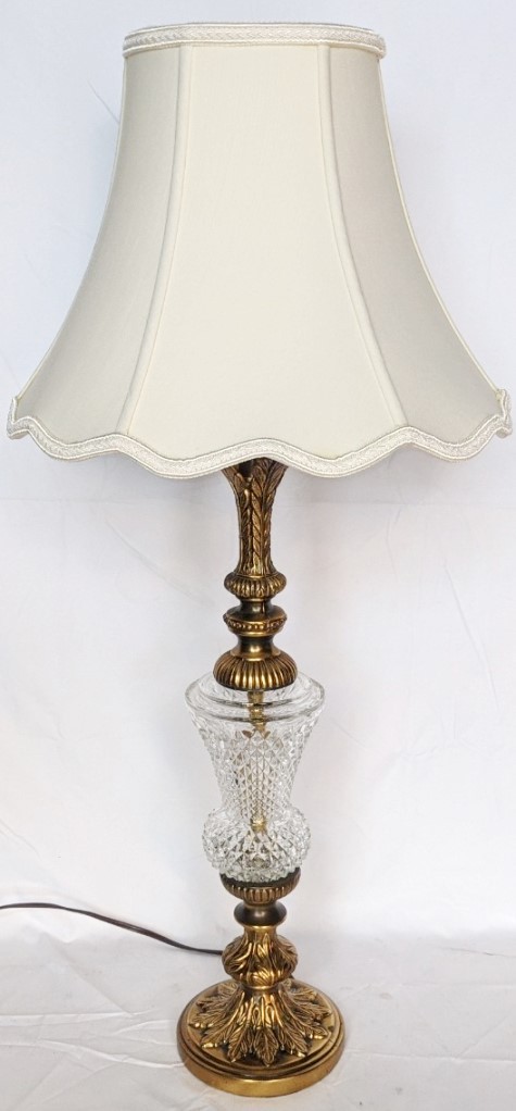 Vintage Crystal & Ornate Brass Lamp 30"H - SOLD