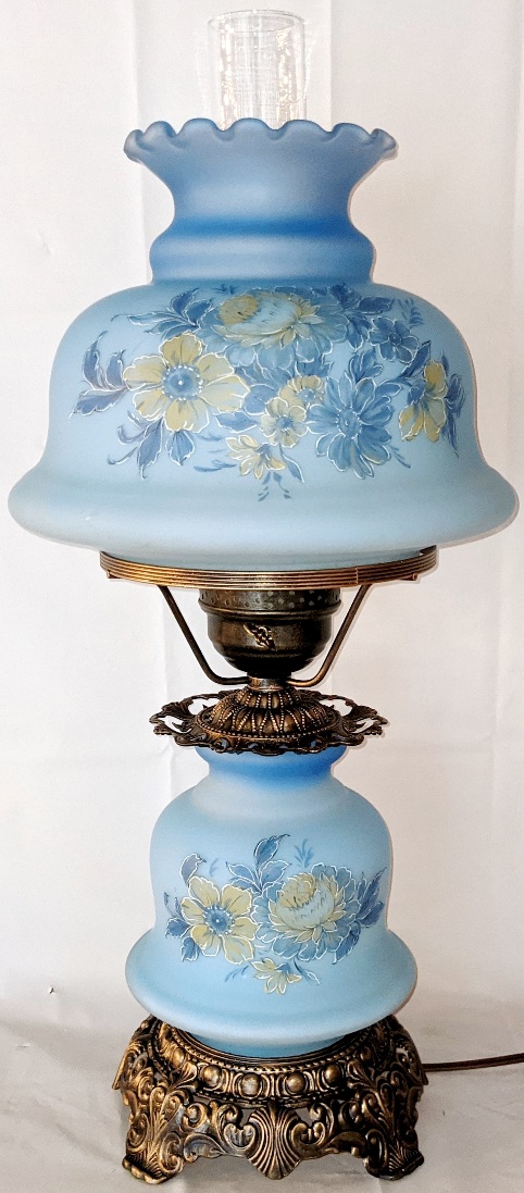 Vintage Blue Hurricane Lamp 24"H - SOLD