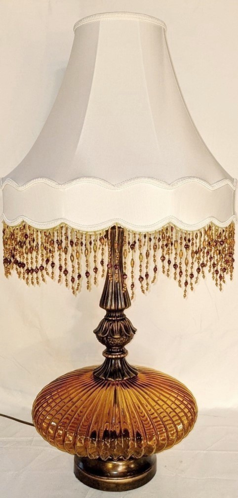 Vintage Hollywood Regency Lamp with Long Beaded Fringe 31"H - Sale !