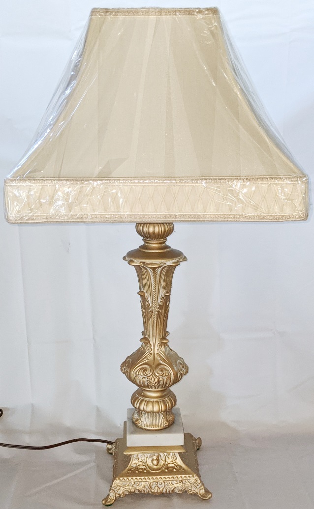 Vintage Ornate Gold & Marble Lamp 29"H - Sale !