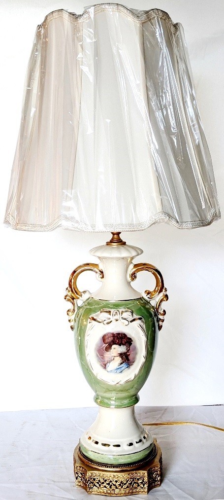 Vintage Portrait Porcelain Lamp 28"H - Sale !