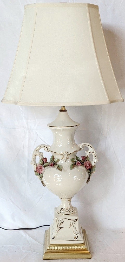 Vintage Porcelain Lamp w/3D Flowers 33"H - SOLD