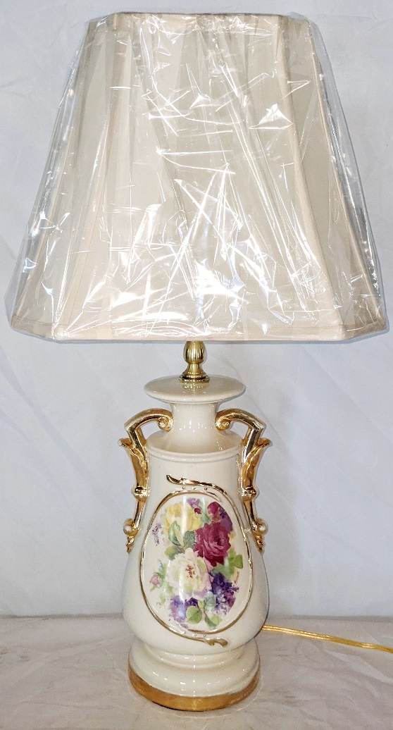 Vintage Porcelain Lamp w/Flowers 23"H - SOLD