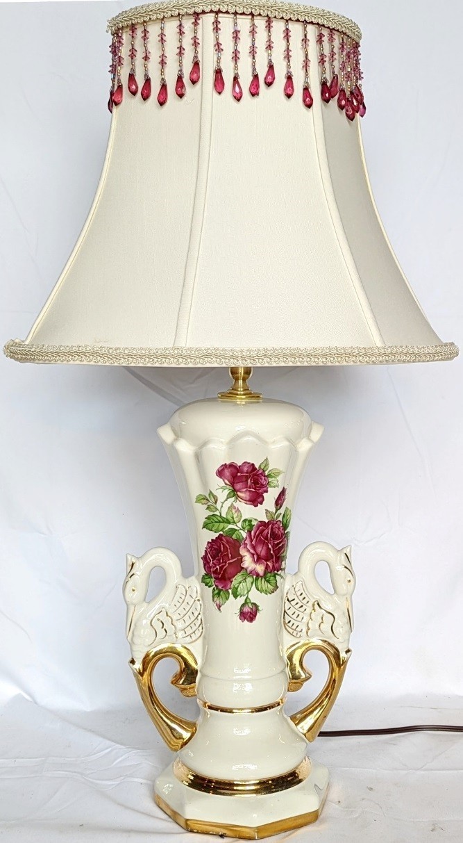 Vintage Porcelain Swans Lamp 25"H - Sale !