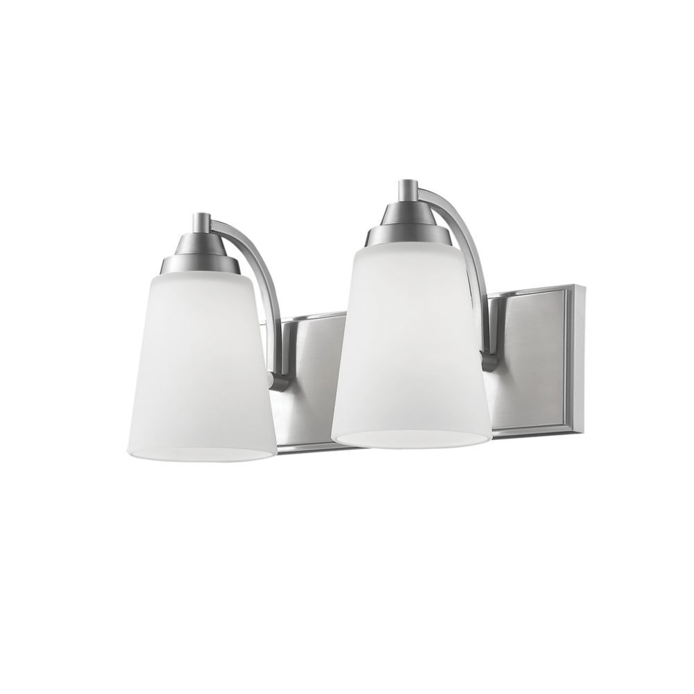Satin Nickel Bathroom Wall Light White Flared Glass 14"Wx8"H