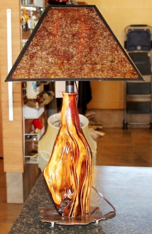 Cedar Wood Lamp w/Mica Shade 25"H