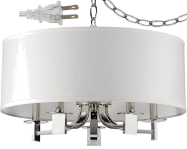 Andrea Polished Nickel White Drum Plug In Pendant Light 20"Wx13"H