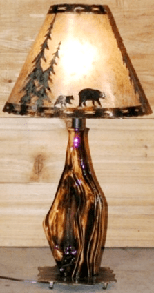 Black Bears & Pine Trees Wood & Mica Lamp 27"H